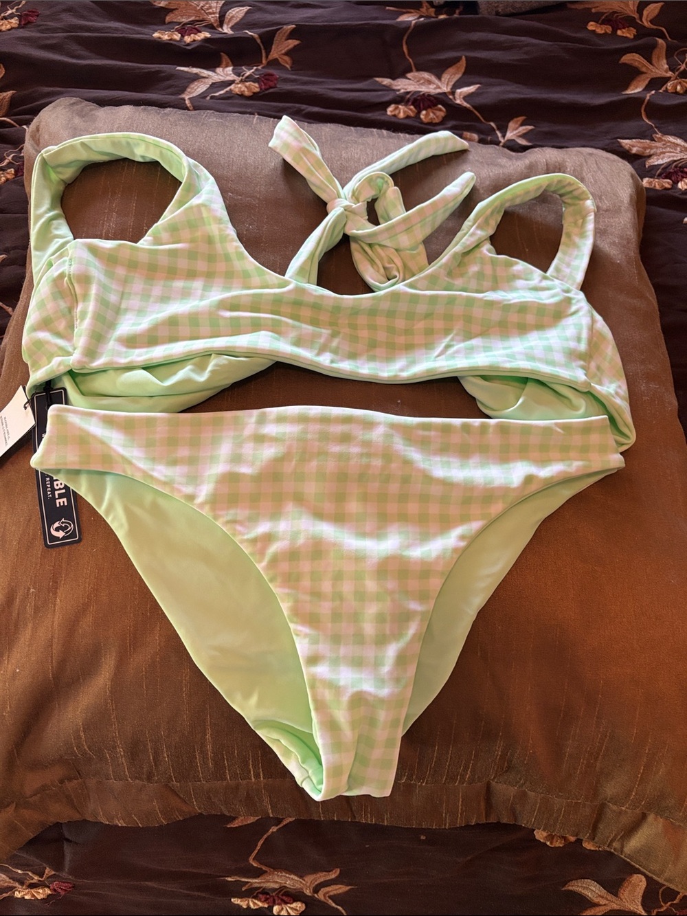 Hollister Light Green Gingham Two-Piece Bikini